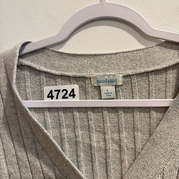 Sundance Womens Gray Henley Sweater Size L V Neck Ribbed Knit Long Sleeve - Picture 3 of 6